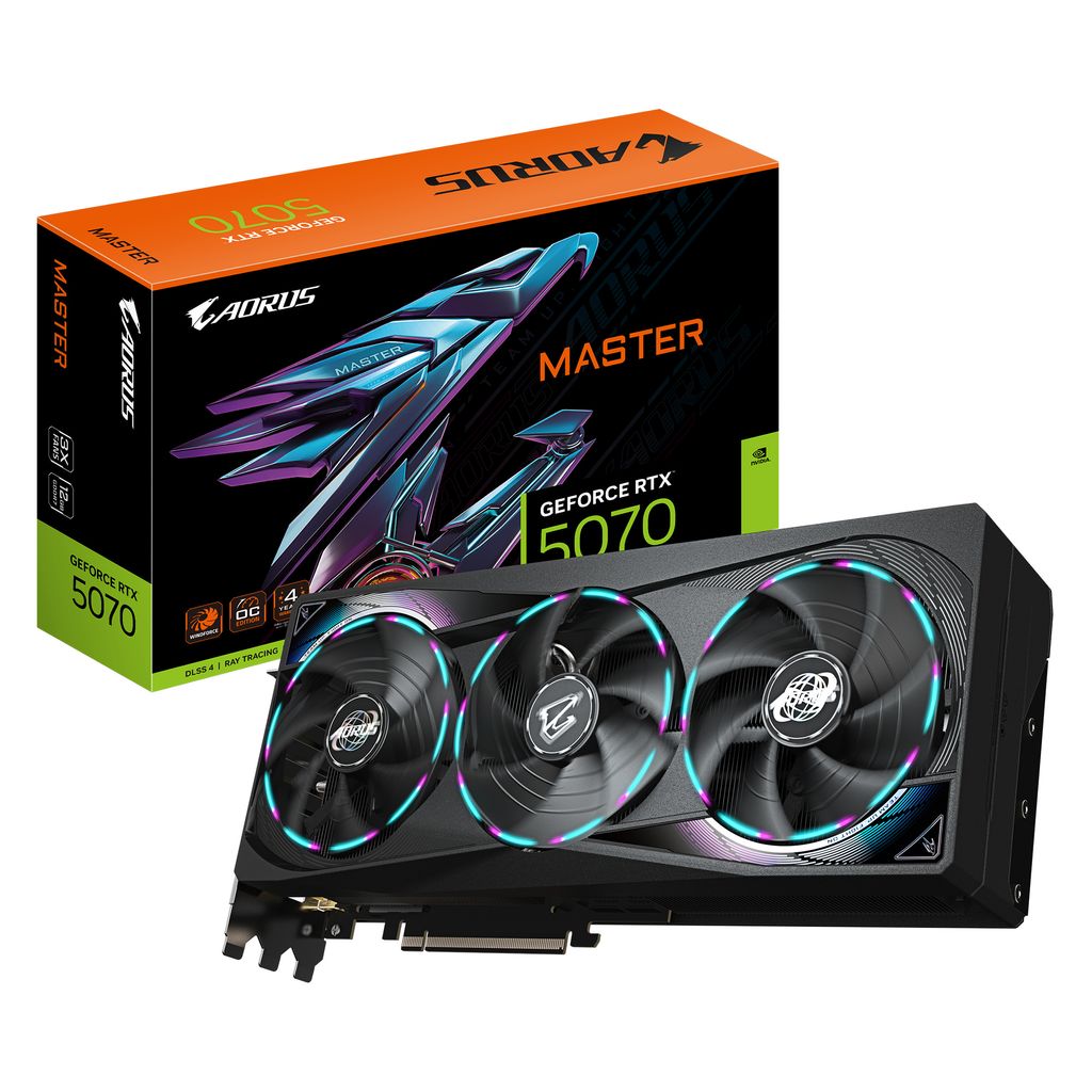 GIGABYTE AORUS GeForce RTX 5070 MASTER 12G Grafikkarte - 12GB GDDR7, 192bit, PCI-E 5.0, 2715 MHz Core Clock, 3 x DP 2.1a, 1 x HDMI 2.1b, NVIDIA DLS...