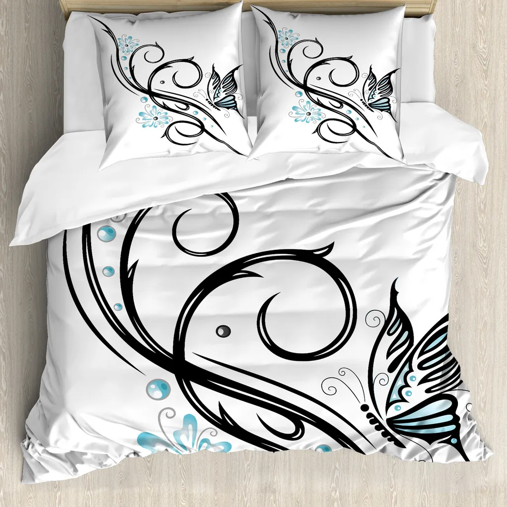 ABAKUHAUS Copripiumino Tatuaggi e Farfalle 155x220 - Antiacaro Top