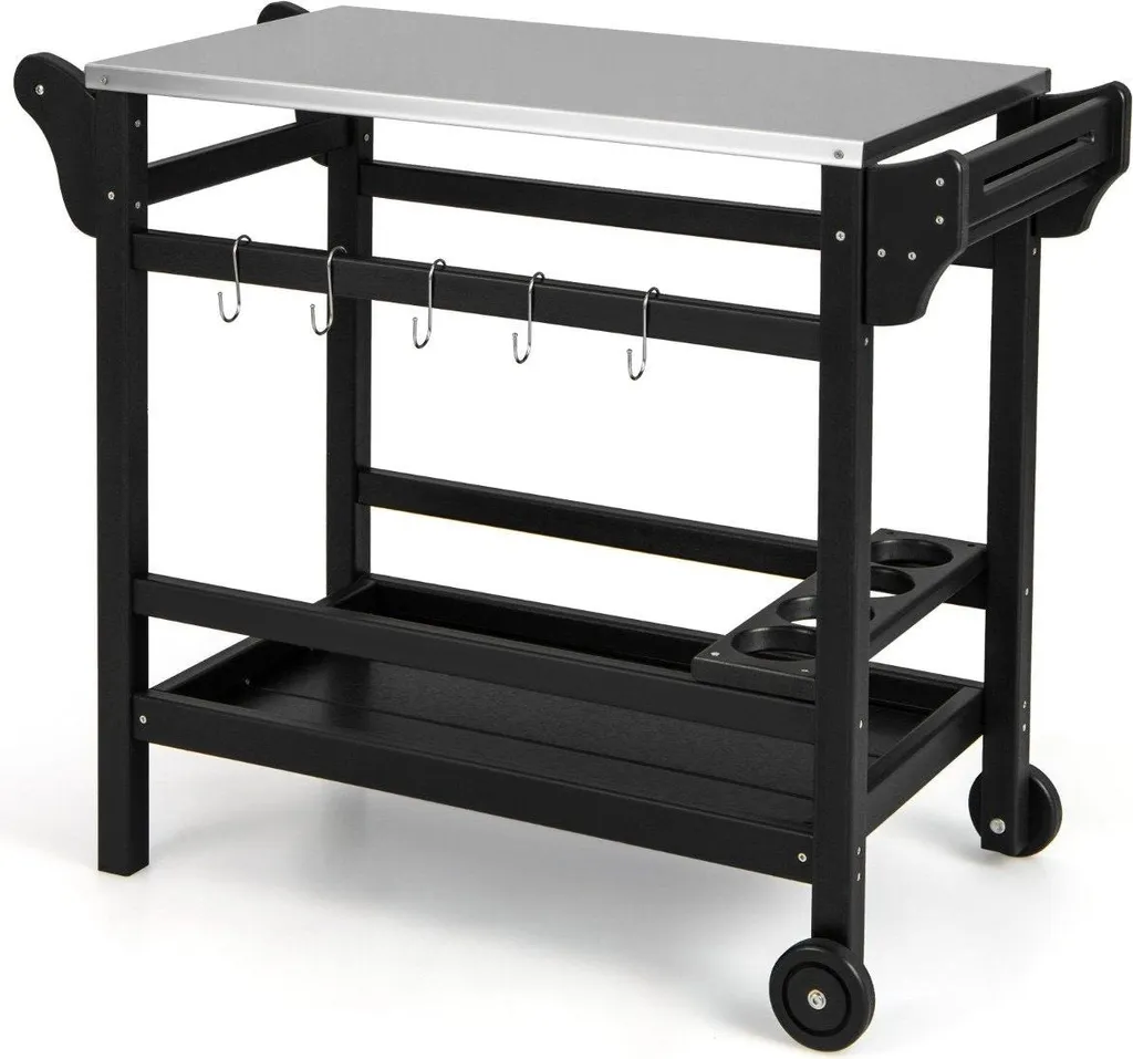 Chariot Barbecue Haute Résistance avec Roues et Support Condiments 90cm - 3
