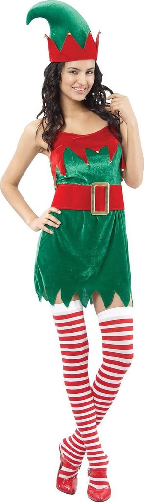 Samtoptik Weihnachtswichtel-Kostüm für Damen in grün-rot M / L