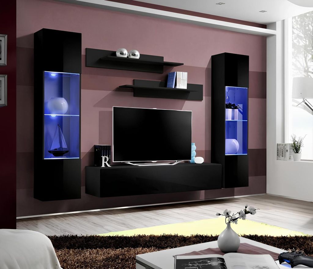 Wohnwand TV Lowboard Wand Regale Wohnzimmer Design Moderne 5tlg
