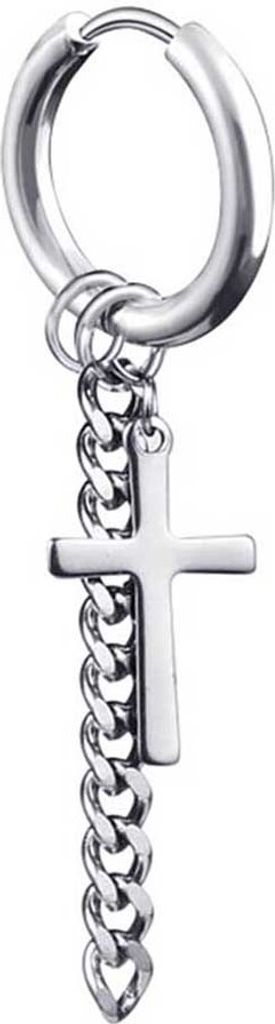 1 Stück Mode Männer Quaste Kette Kreuz Charm Ohrclip Band Huggie Ohrring Schmuck-Stahlfarbe 1
