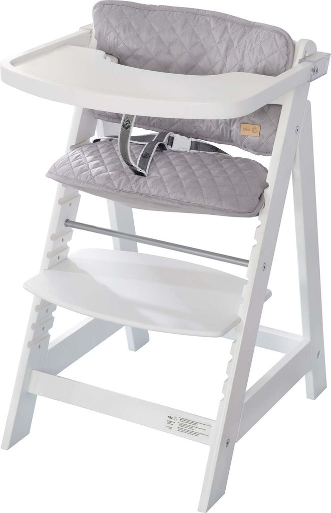 roba Bundle „roba Style” mitwachsender, weißer Treppenhochstuhl und silbergrauer Sitzverkleinerer