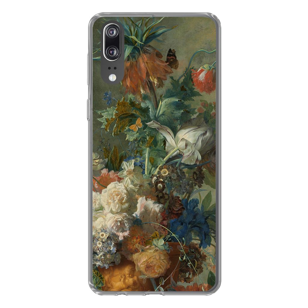 MuchoWow Handyhülle Schutzhülle Hülle für Huawei P20 Stilleben mit Blumen - Gemälde von Jan van Huysum Silikon Softcase Handy Hülle - Hardc...