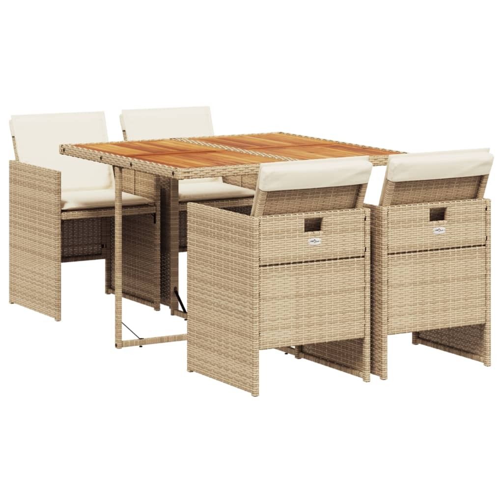 5-tlg. Garten-Essgruppe mit Kissen Beige Poly Rattan Produktbild 
