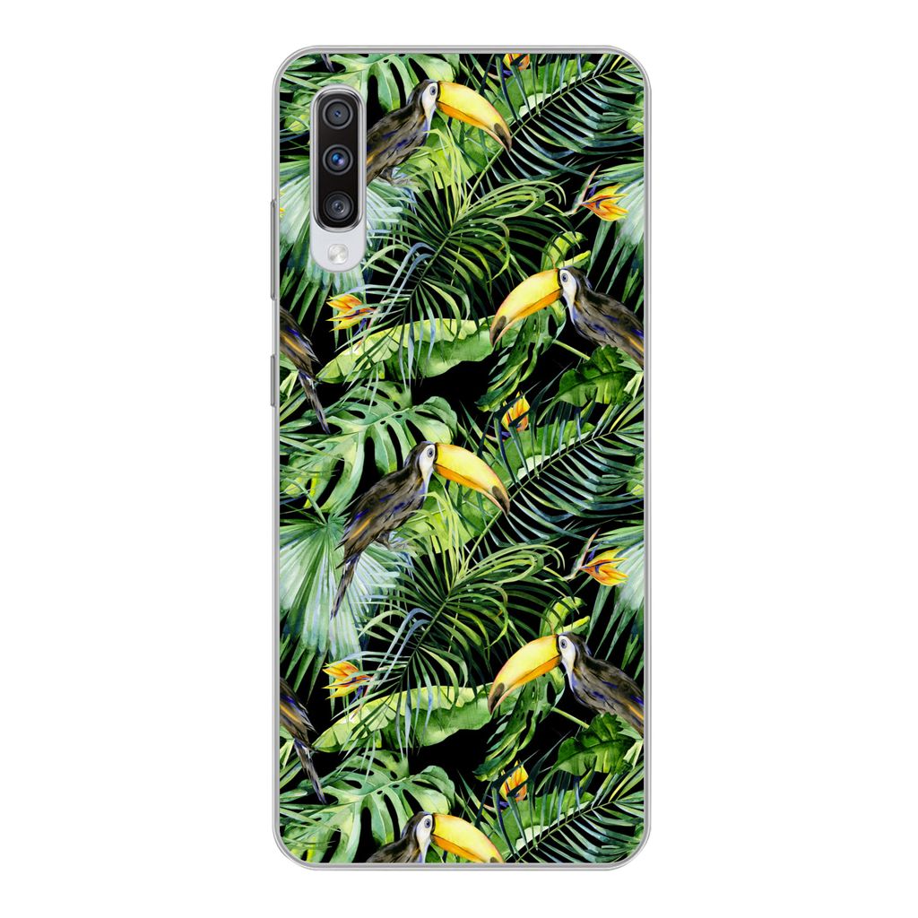 MuchoWow Handyhülle Schutzhülle Hülle für Samsung Galaxy A70 Tukan - Muster - Pflanzen Silikon Softcase Handy Hülle - Schutzhaube