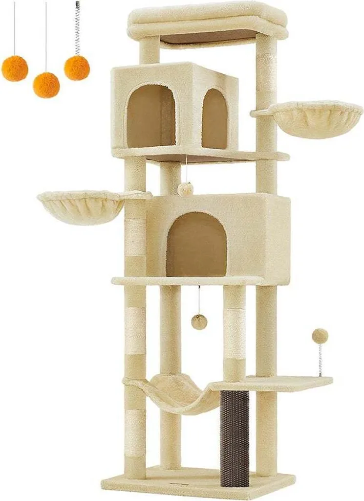 Tour de Jeu pour Chat 175cm - Griffoir XL pour Appartement en Beige Sable