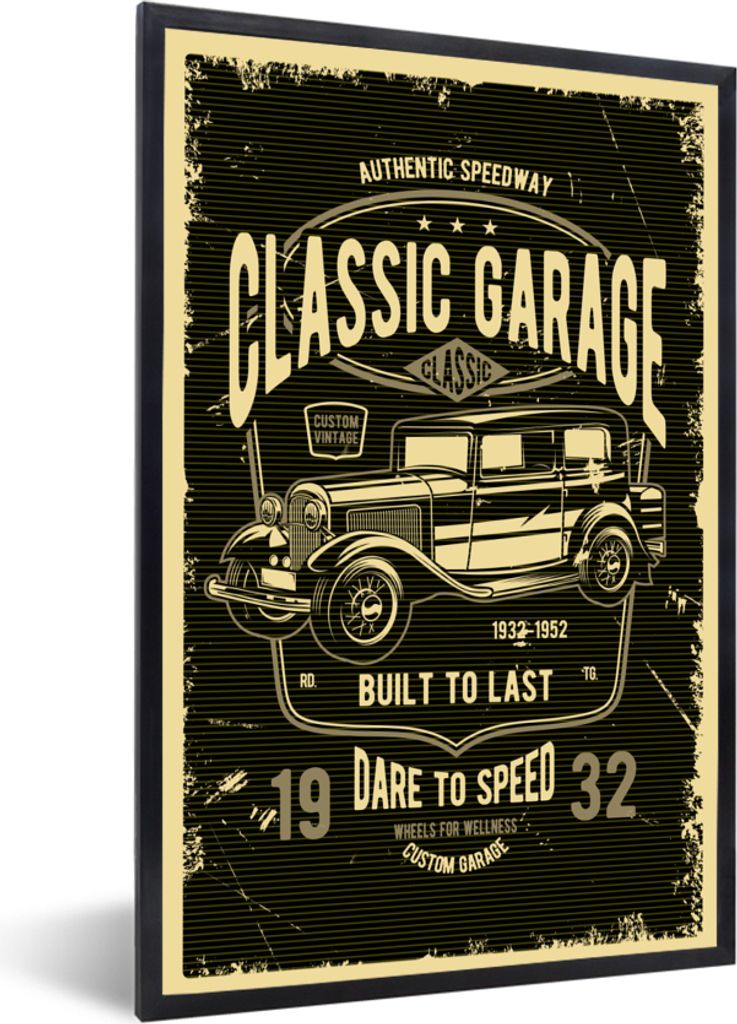 MuchoWow MuchoWow Gerahmtes Poster Mancave - Auto - Retro - Garage 20x30 cm - Poster mit zchwarzem Bilderrahmen - Drucken - Bilder Poster im Ra...