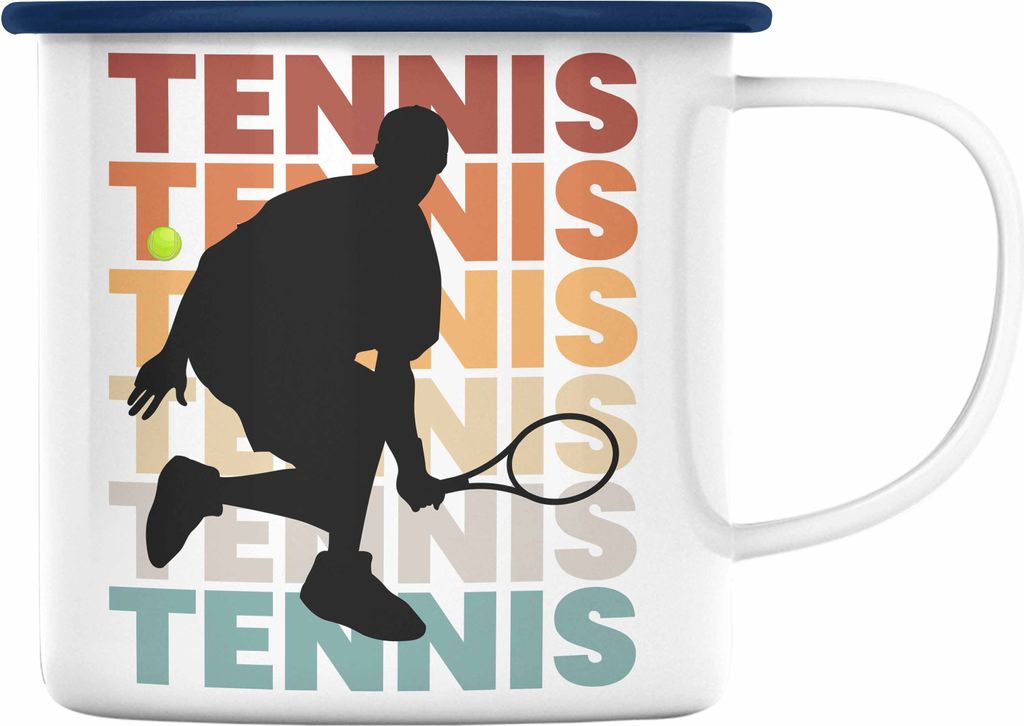 Trendation - Tennis Mann Geschenk Trainer Coach Tennisspieler Geschenkidee Emaille Emaille Tasse (Blau)