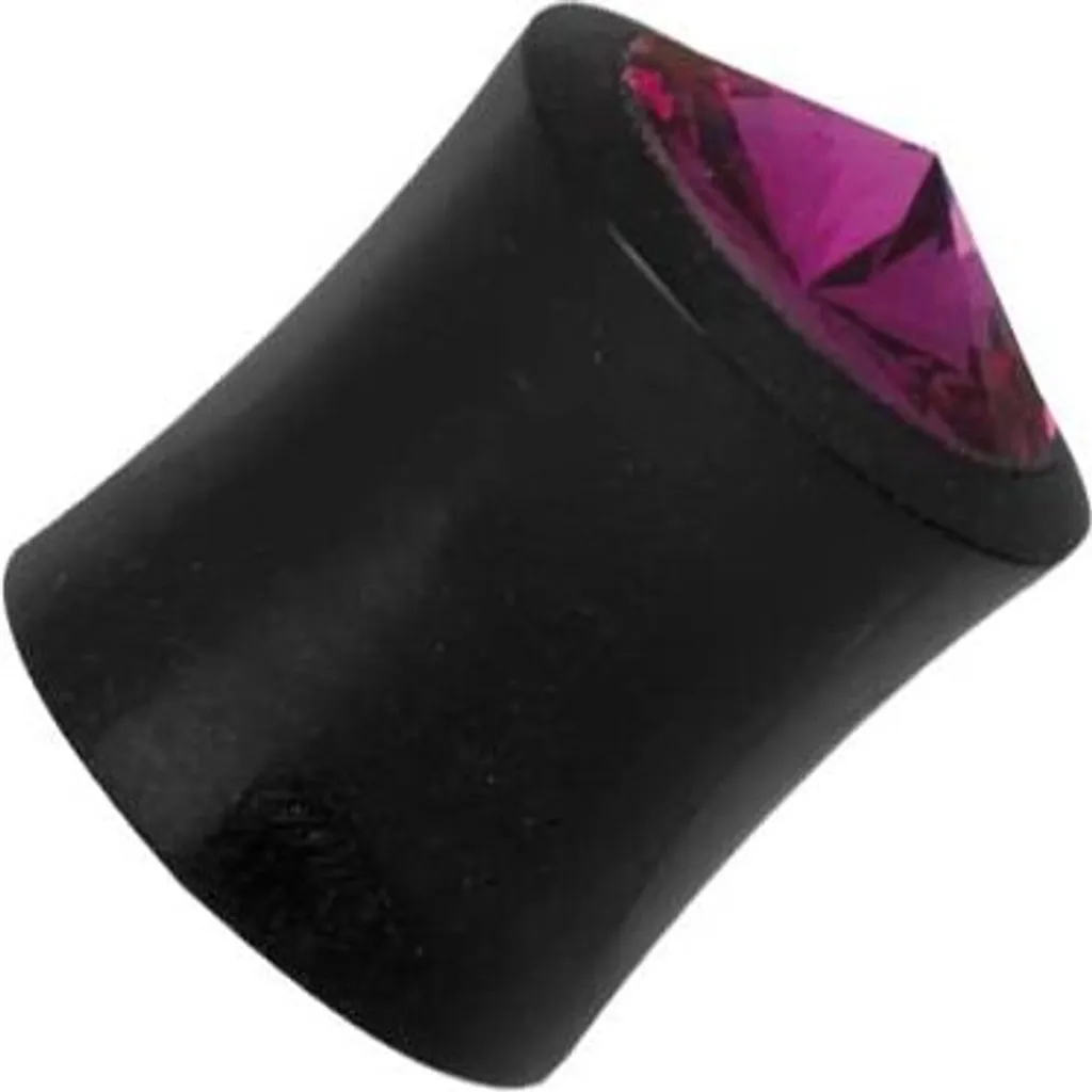 Piercing Plug 10mm Corno Nero & Pietra Rosa | Dilatatore Bio Style