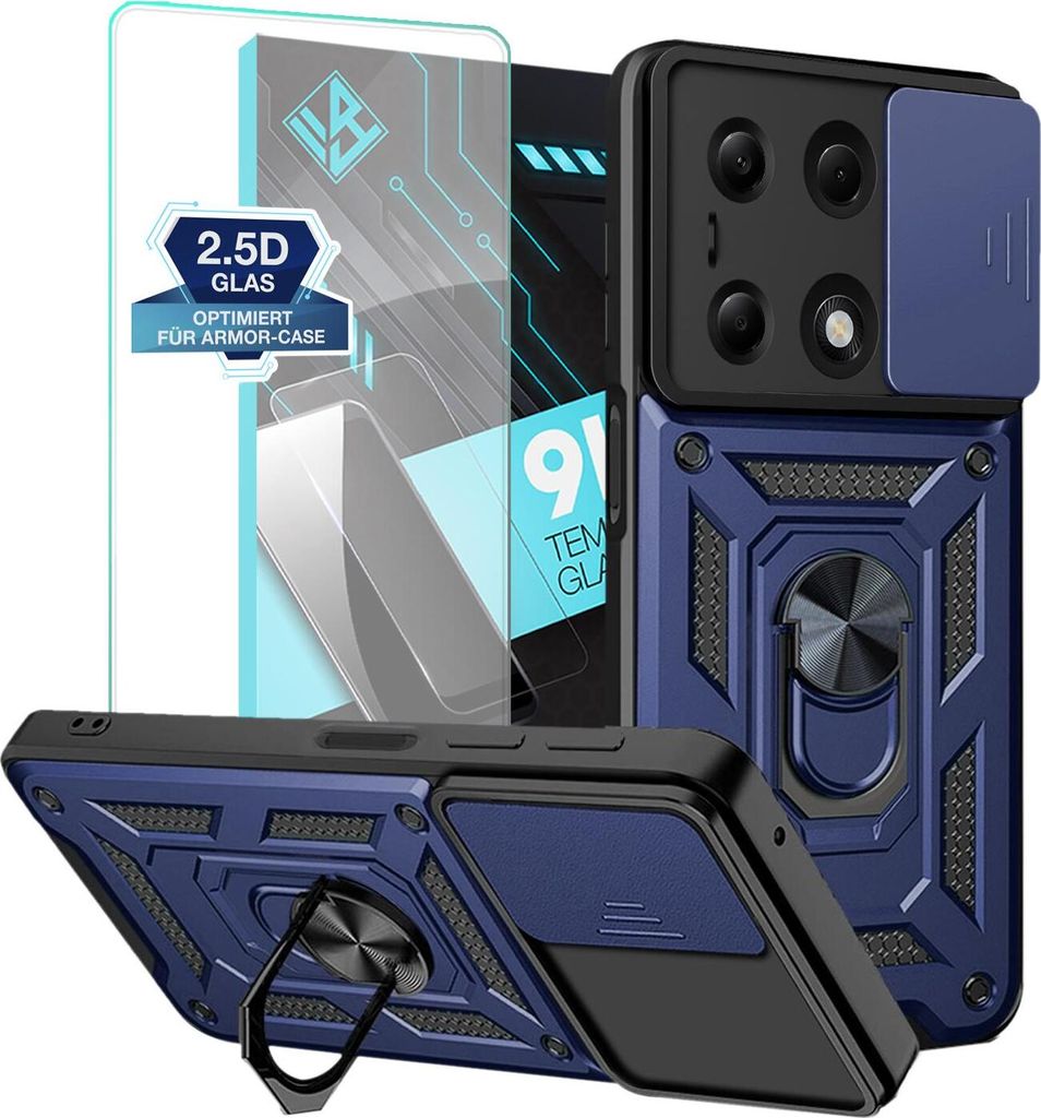 Armor Handyhülle für Xiaomi Redmi Note 13 Pro mit 9H Displayglas Displayschutz Kameraschutz Handy Panzer Case Cover Schutzhülle Outdoor Farbe: Blau