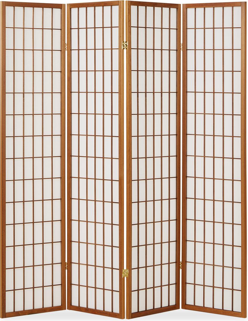 Paravent 4 Panneaux en Bois Brun Séparation de pièces Image du produit 