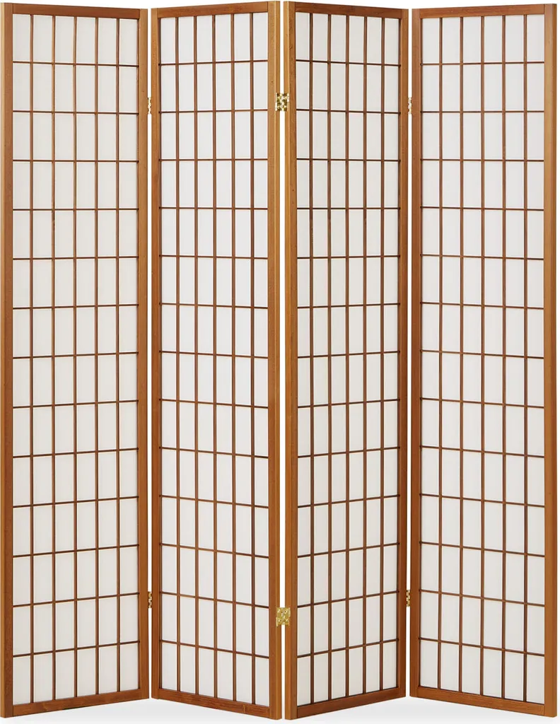 Paravent Bois Brun Brise-Vue Shoji Blanc avec 4 Panneaux Pliables 176cm