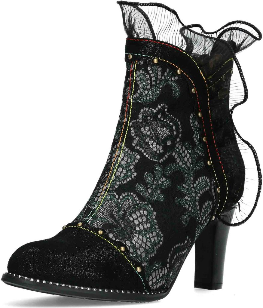 Laura Vita Damen Stiefelette Leder Rüschen florale Spitze Alcbaneo 160, Größe:36 EU, Farbe:Grün