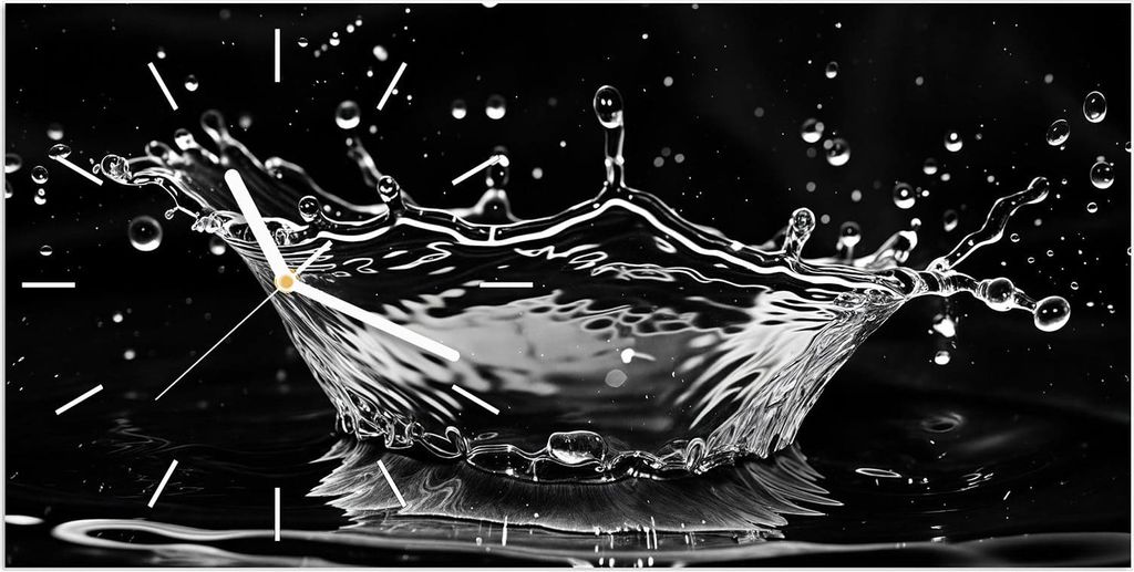 Wanduhr aus Glas mit Motiv Wasserspritzer- 60 x 30 cm - inkl. Aufhängesystem