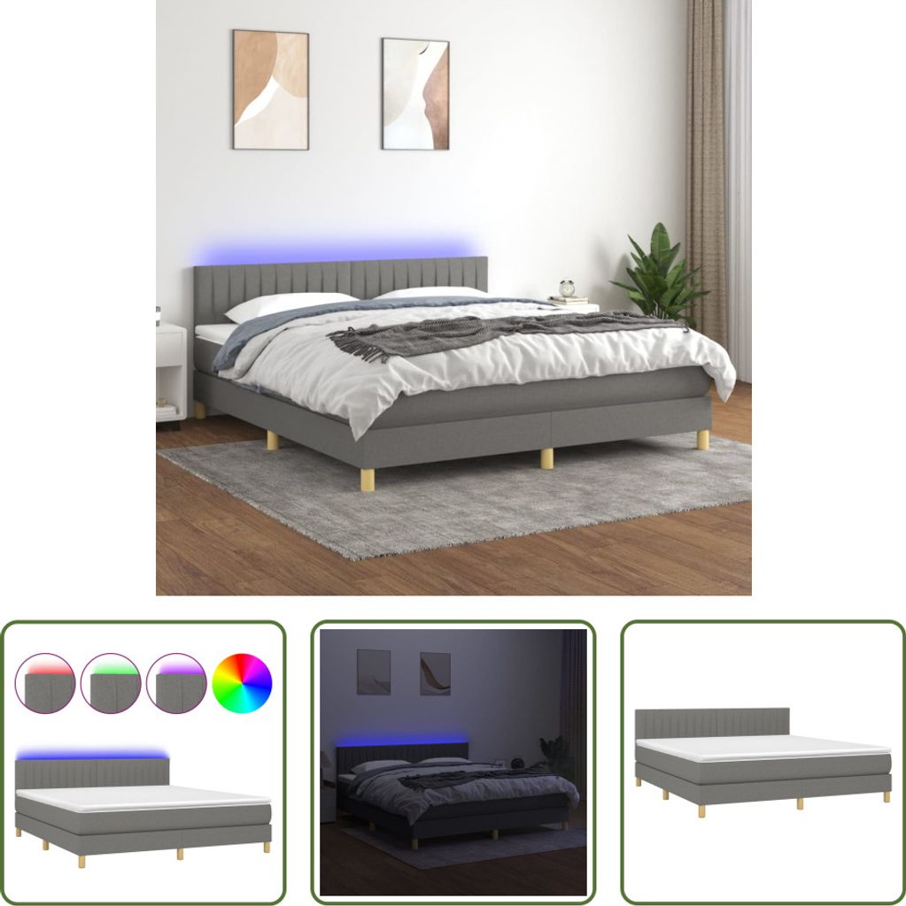 The Living Store Boxspringbett mit Matratze & LED Dunkelgrau 160x200 cm Stoff