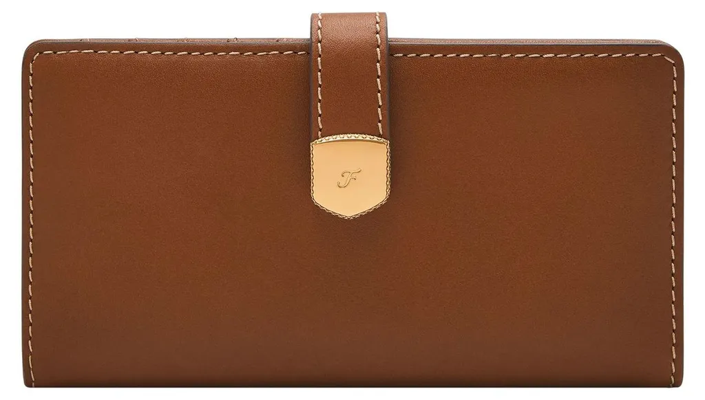 Portefeuille Fossil Lennox en cuir véritable marron à rabat