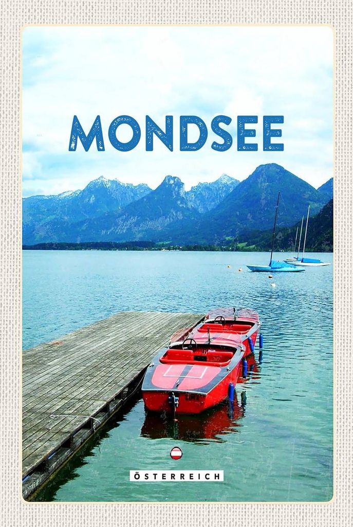 vianmo Holzschild 18x12 cm Mondsee Österreich Boote See Berge Bildmotiv Reisemotiv Abenteuer Reisen