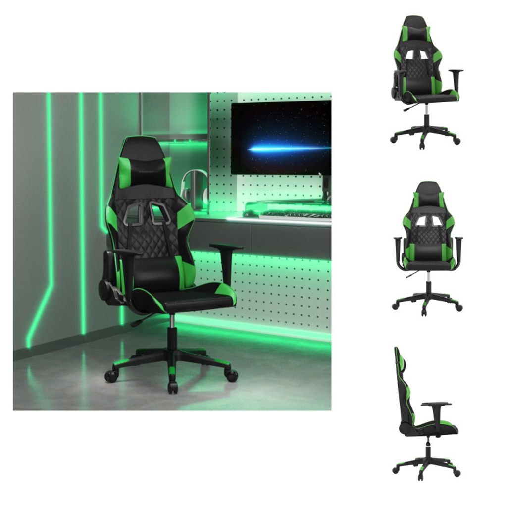 vidaXL Gaming-Stuhl Schwarz und Grün Kunstleder - Gaming-Sessel