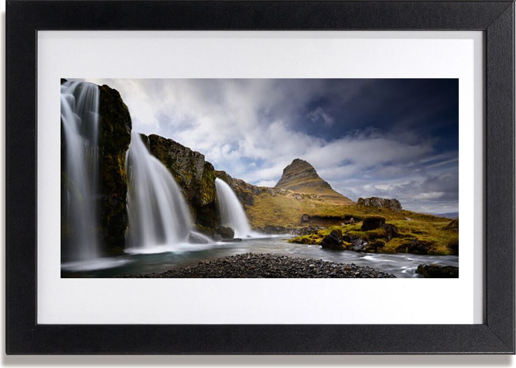 Bild 30x20 MDF-Rahmen Wandkunst Berg Wasserfall Landschaft