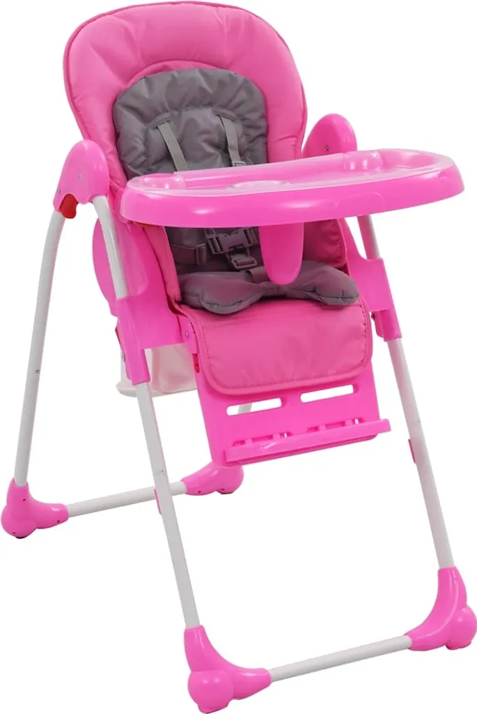 Chaise haute repas bébé Rose et gris pliante pour gagner de l'espace