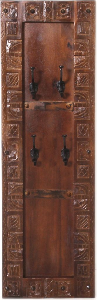 SIT Möbel Wand-Garderobe | 4 Doppel-Haken aus Metall schwarz | Altholz braun | B 35 x T 8 x H 110 cm | 05163-30 | Serie ALMIRAH