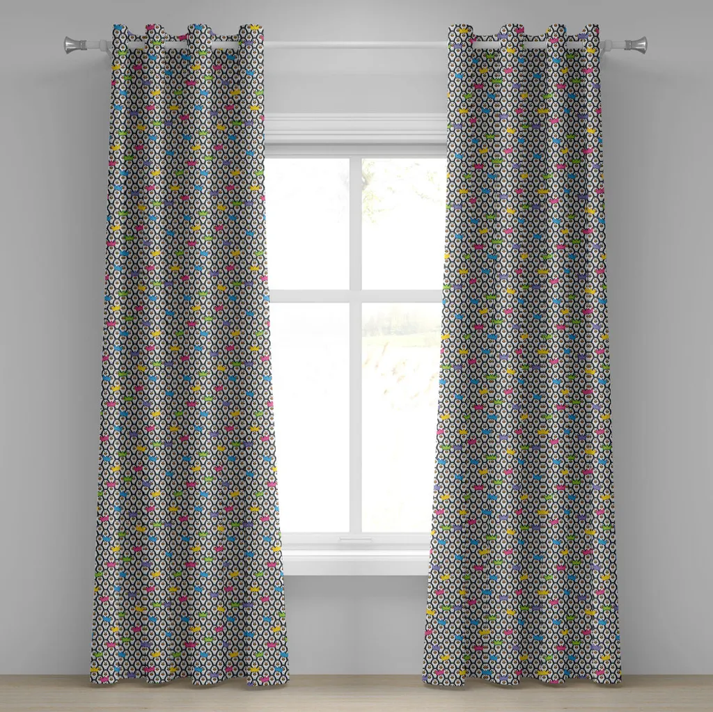 ABAKUHAUS Tenda con occhielli con motivi marini, pinguini, cappelli colorati, corone, pinguini, Polo Sud come stampa, tende decorative a 2 pannelli, 280 cm x 225 cm, multicolore