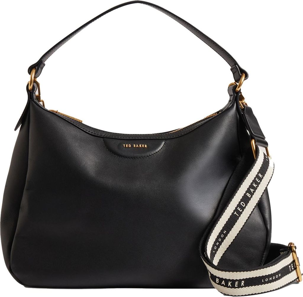 Ted Baker Leder Schultertasche Umhängetasche Esiah Webbing Slouchy Hobo Bag Black schwarz