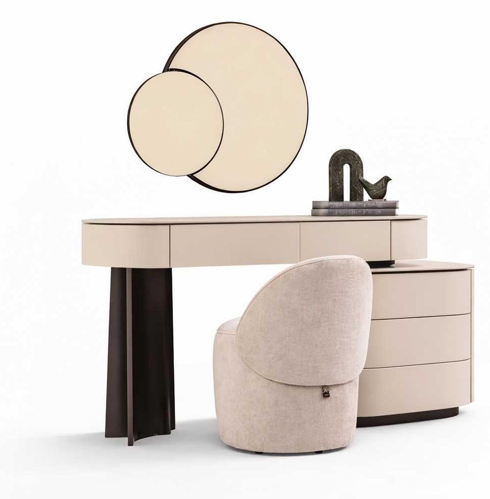 Toeletta di design beige con specchio e sgabello in stile Immagine del prodotto 