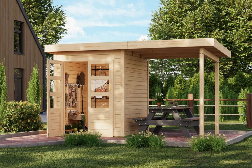 Karibu Gartenhaus Gerätehaus Kolbin 1 XXL naturbelassen 407x204x244 cm mit extra hoher Tür