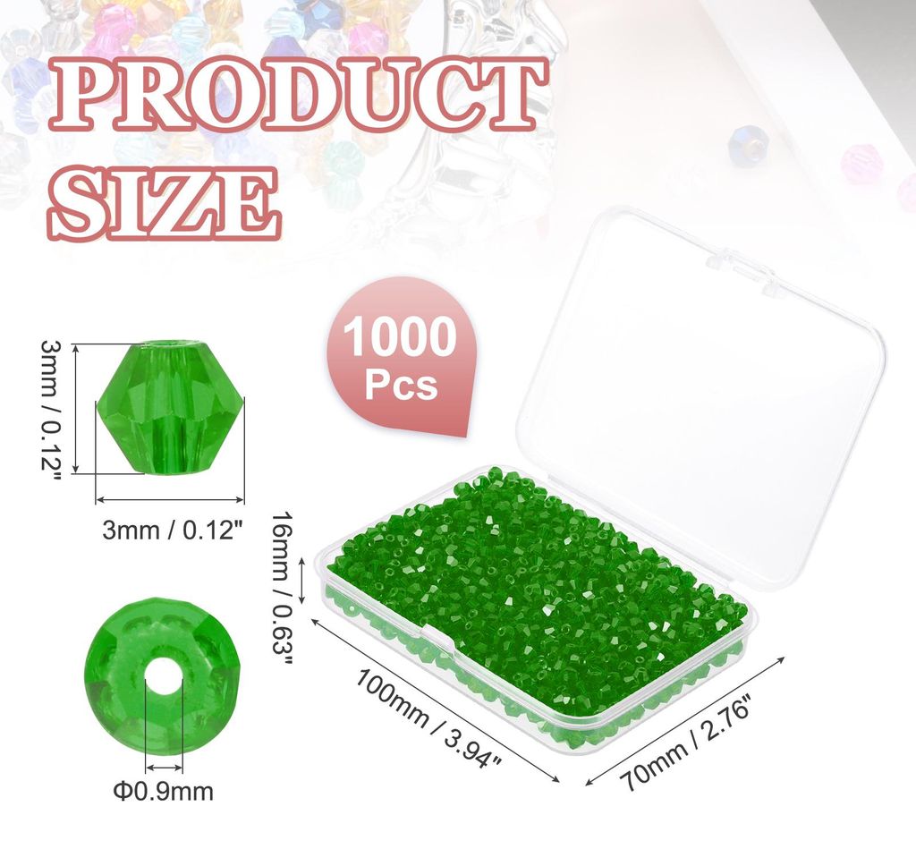 1000 Stš¹ck Facettierte Glasperlen, 3mm Kristall Facettierte Perlen, Kristallperlen Zum Auff?deln, Doppelkegel Perlen mit Box fš¹r Armband, Hal...