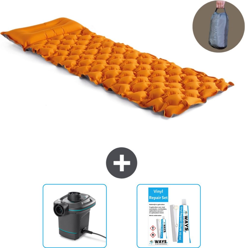 Intex Campingmatte – 1 Person – 71 x 191 x 11 cm – Orange – im Lieferumfang enthalten Pumpe en Reperaturset
