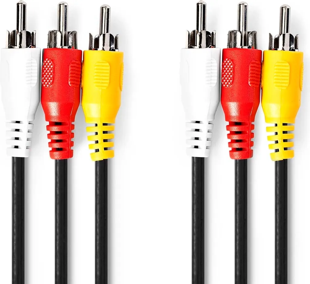Cavo video composito | 3x RCA maschio | 3x RCA maschio | Nichelato | 480p | 5,00 m | Rotondo | PVC | Nero | Sacchetto di plastica