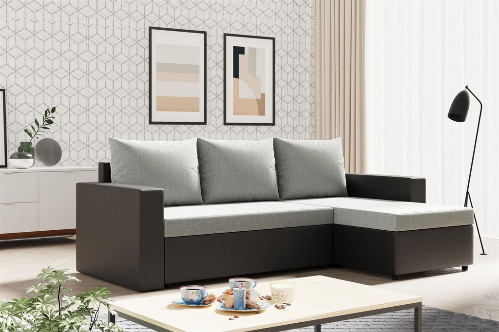 Ecksofa Sofa MERLE mit Schlaffunktion in div. Farbvarianten Ottomane Rechts