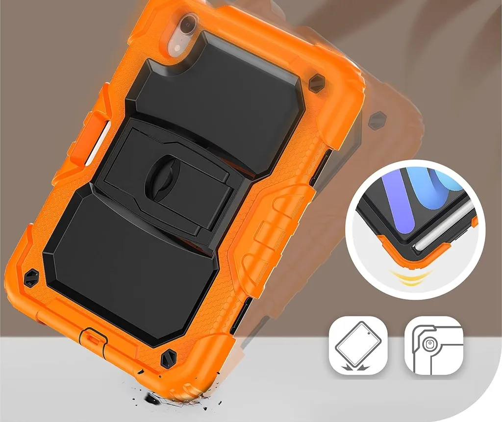 QANXGOG Cover per iPad Mini 6 (Modello 2021 da 8,3 Pollici), Cover Antiurto con 360 Supporto Rotante - Tracolla per Spalla e Cinghie a Mano, Portapenne,Blue