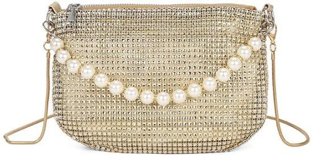 Sac de soirée doré à strass de 25 cm : l'accessoire mariage parfait