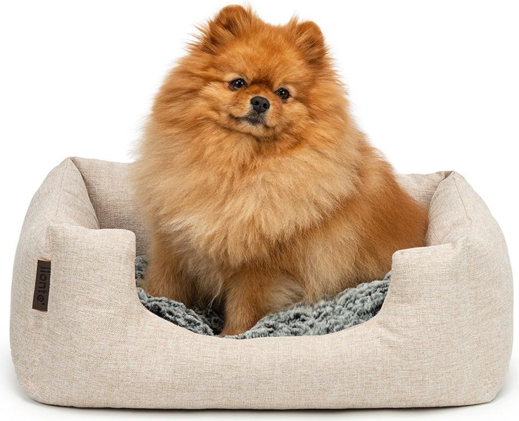 lionto Kuschelbett für Hunde, gemütliches Hundebett mit herausnehmbarem Wendekissen, rutschfestem Boden, 60x50 cm, beige