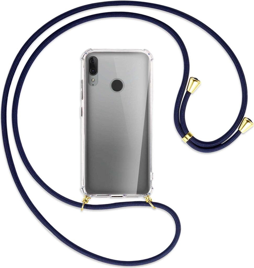 Handykette Backcover-Schutzhülle mit Band (Metall goldfarben) für Motorola Moto E6 Plus - dunkelblau