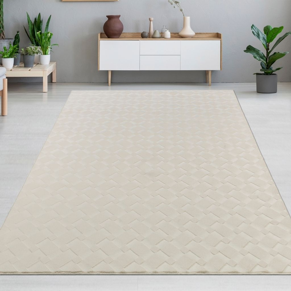 Schöner warmer Teppich mit elegantem Rautenmuster in creme Größe - 140 x 200 cm