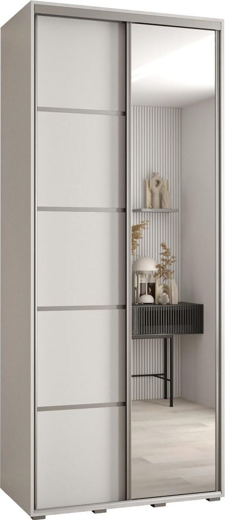MEBLE KRYSPOL Cannes 5 Schrank mit 2 Schiebetüren - 205,2x120x45 cm - Weiß Weiß Silber