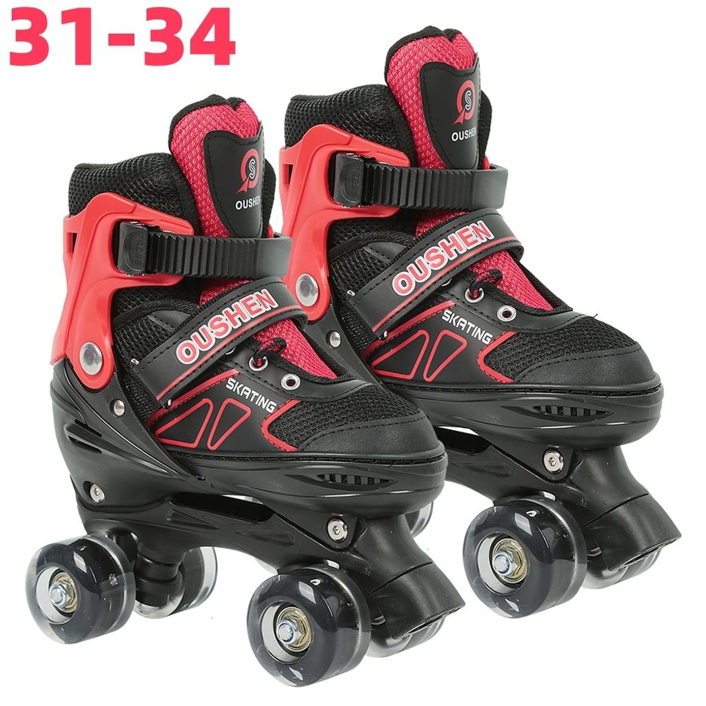 Verstellbar Rollschuhe für Kinder Roller Skates Inline Skates Größe 31-34 (Rot)