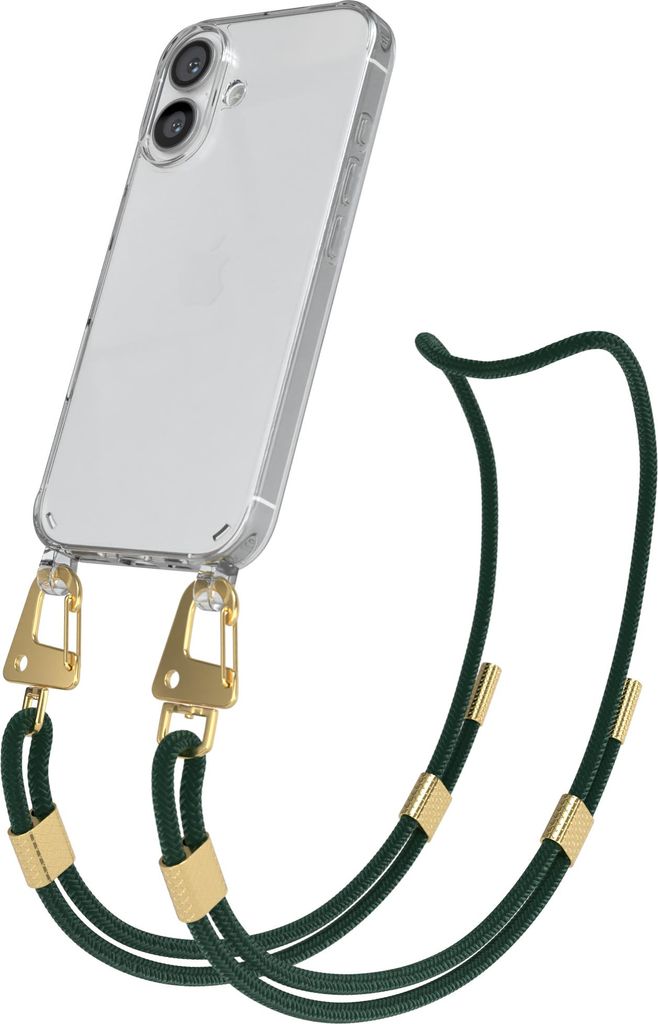 EAZY CASE Handykette für Apple iPhone 16, Transparente Silikonhülle mit Band, Clear Case, abnehmbar in Grün