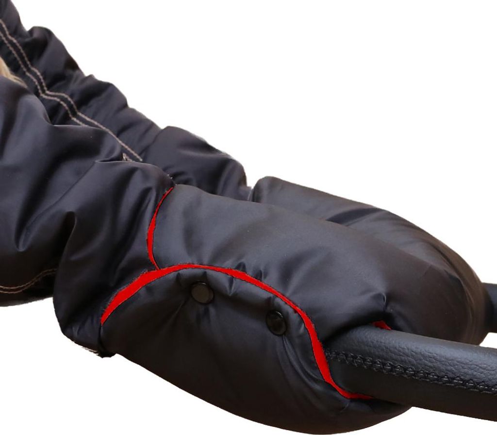Baby-Joy Muff Handwärmer Handschutz Kinderwagenhandschuh Schlitten Handschuh - Farbe: MU-03 schwarz-rot