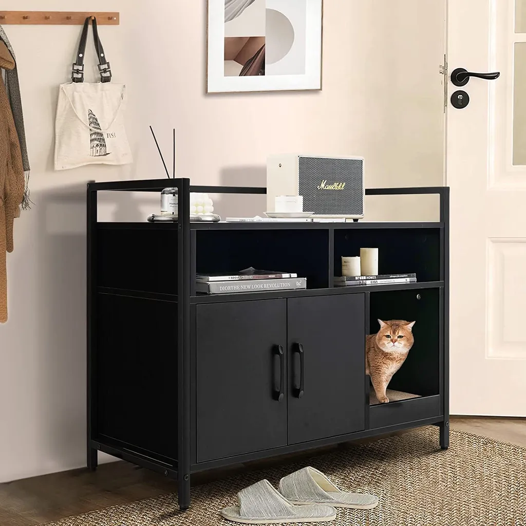 Grotte pour chat intérieure avec griffoir et meuble de rangement