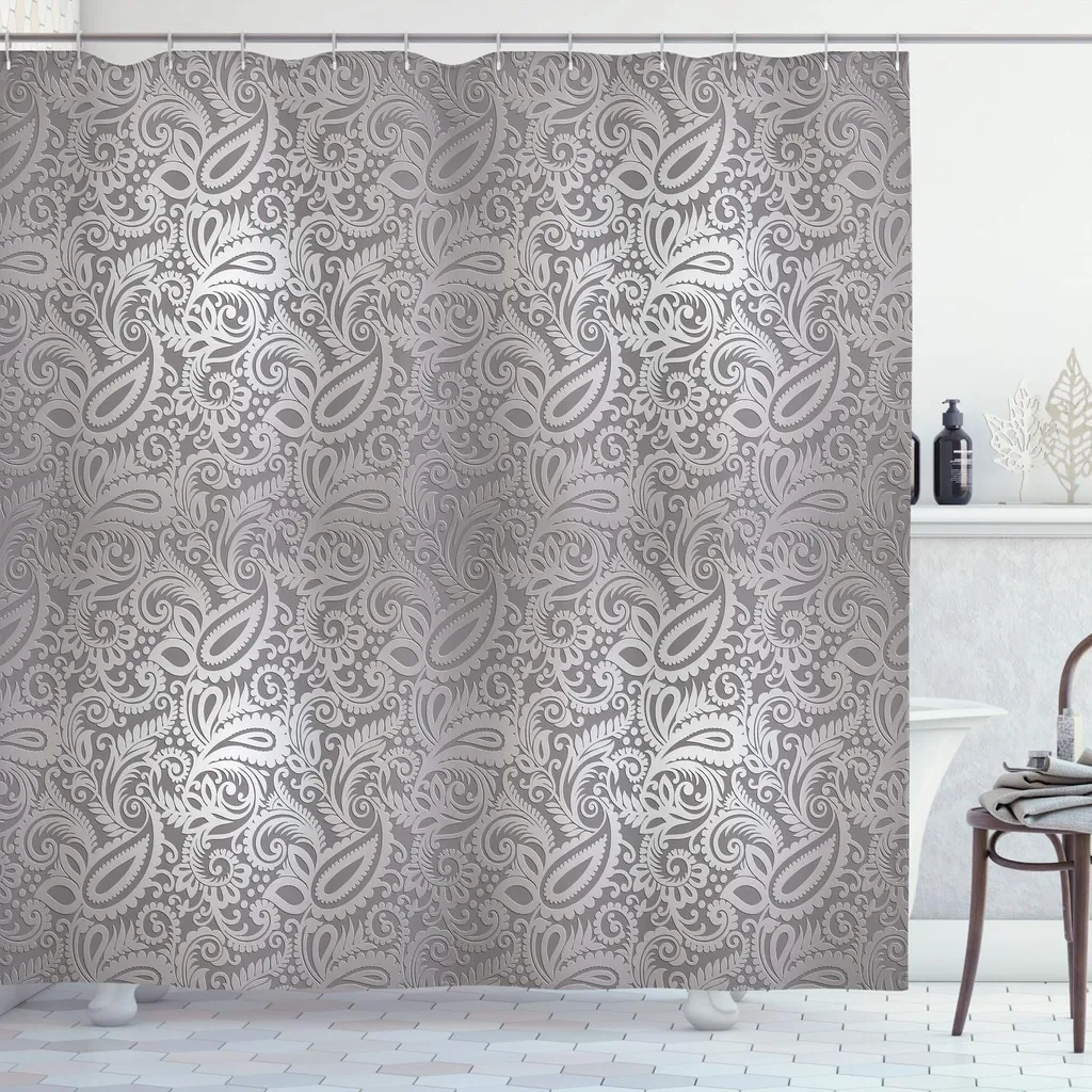 Rideau de douche anti-moisissure gris 175x240 cm style damas floral