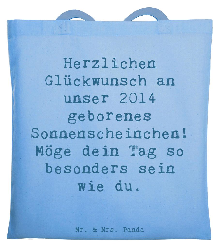 Mr. & Mrs. Panda Tote Bag Spruch 2014 Geburtstag Sonnenschein - Sky Blue - Geschenk, Jahrgangsgeburtstag, Sonnenscheinchen, Jutebeutel, Geburtstags...