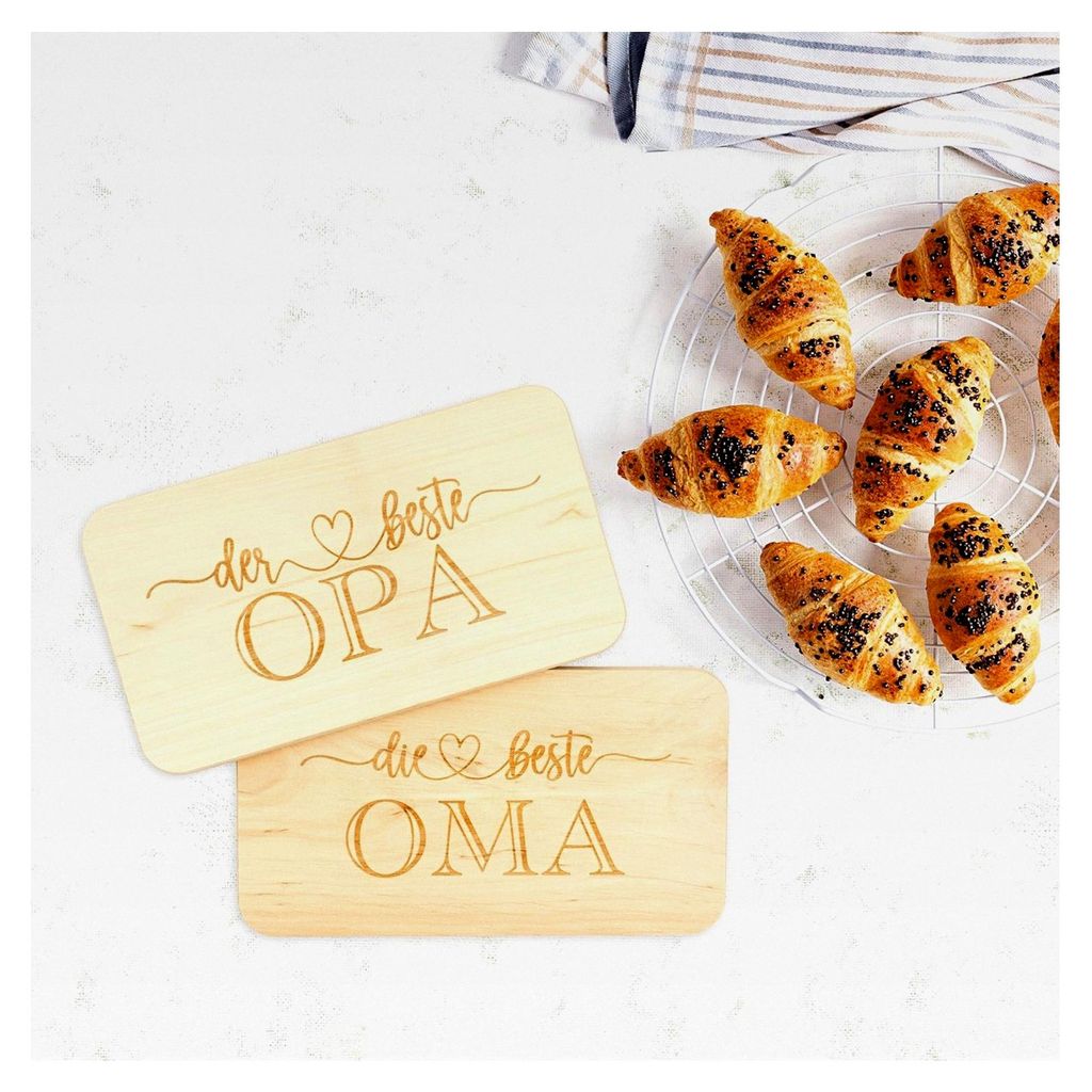 Frühstücksbrettchen Set für Oma und Opa 22x12,5cm - Geschenke mit Gravur für Großeltern