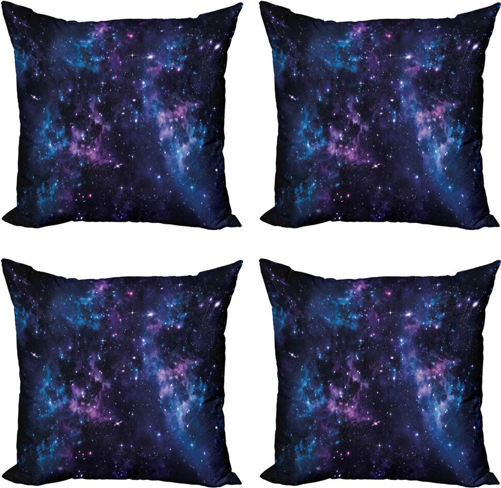 ABAKUHAUS Platz Kissenbezug Set (4 Stück), Mystischer Himmel mit Stern, Moderner Doppelseitiger Digitaldruck, 60 cm x 60 cm, Dark Purple und Blau