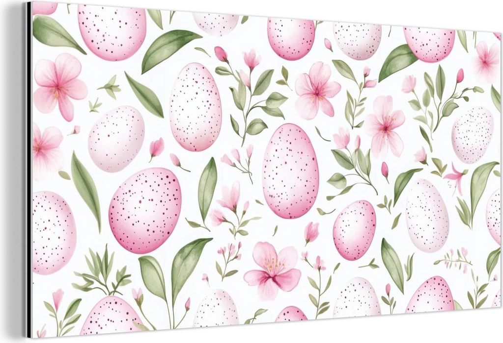 MuchoWow Wanddekoration Metall Metallbild Wandkunst 120x60 cm Muster - Eier - Rosa - Ostern MuchoWow Aluminium Gemälde - Metalbilder