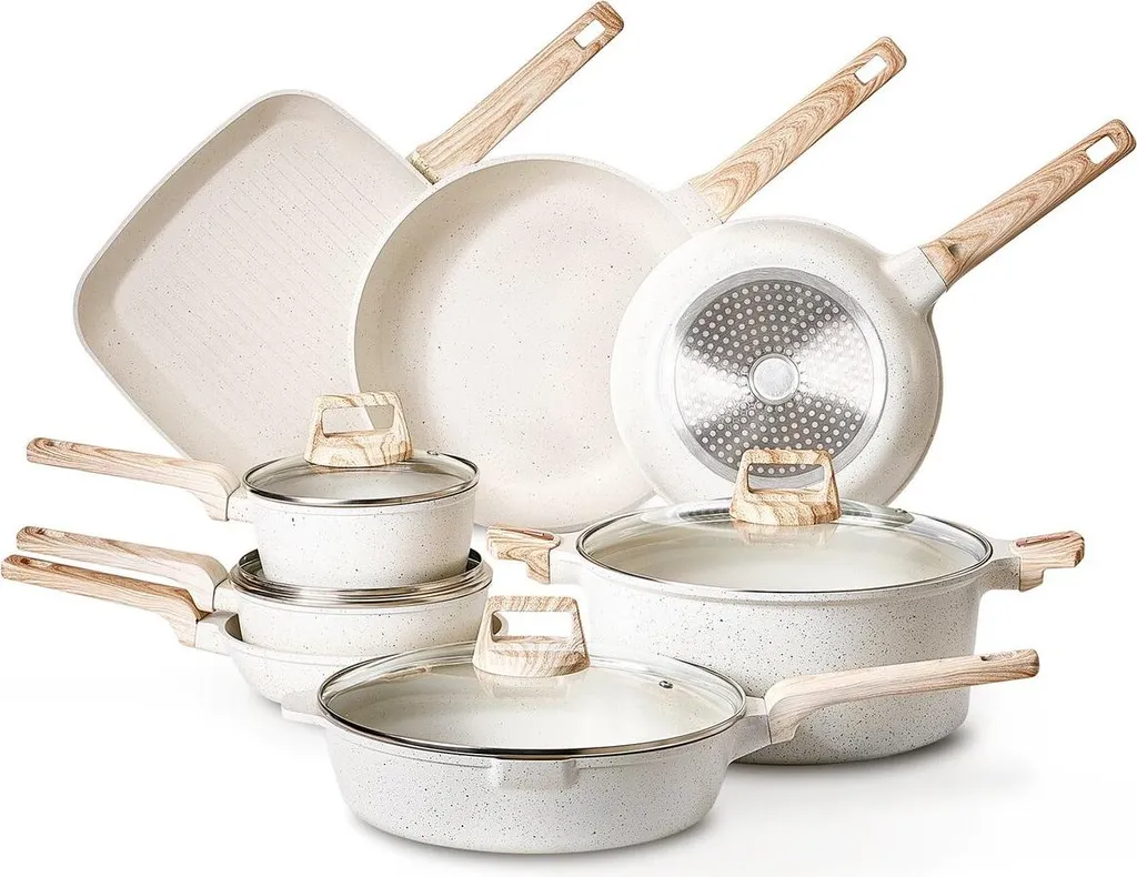 Batterie de cuisine 19 pièces en granit blanc antiadhésif ultra robuste